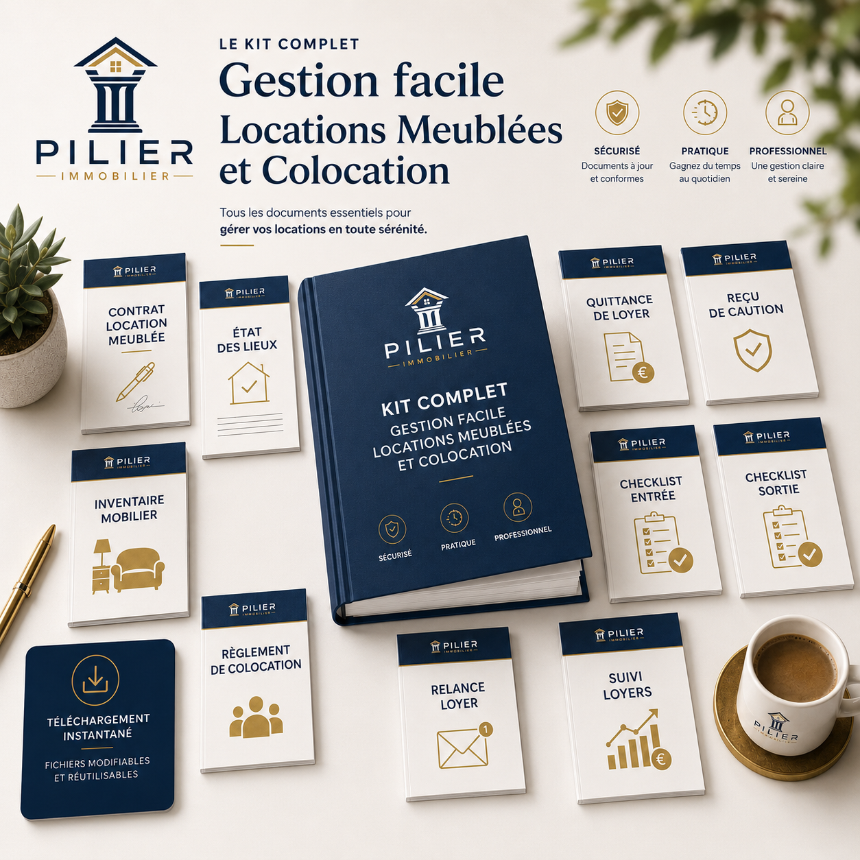 Illustration du Kit complet Gestion facile Locations Meublées et Colocation avec contrats, état des lieux, quittances, reçu de caution, checklists et suivi des loyers